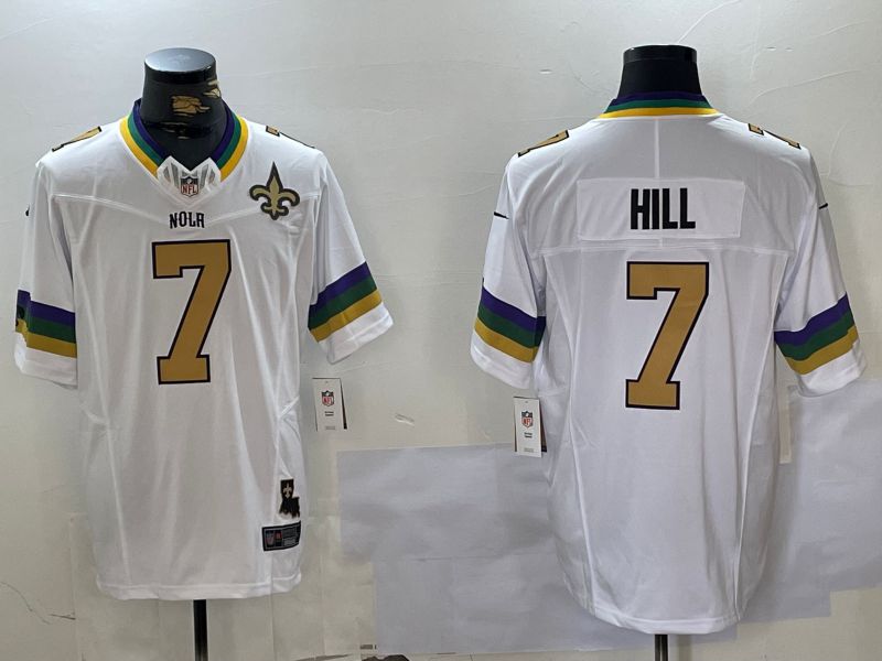 Men New Orleans Saints #7 Hill White Three generations 2024 Nike Vapor Limited NFL Jersey style 4